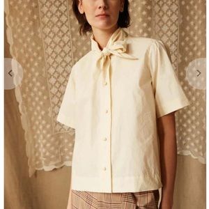 Caron Callahan poplin top with striped sleeves